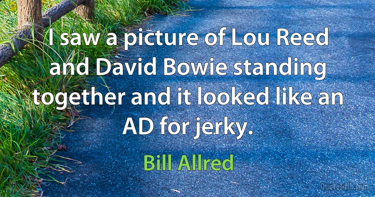 I saw a picture of Lou Reed and David Bowie standing together and it looked like an AD for jerky. (Bill Allred)