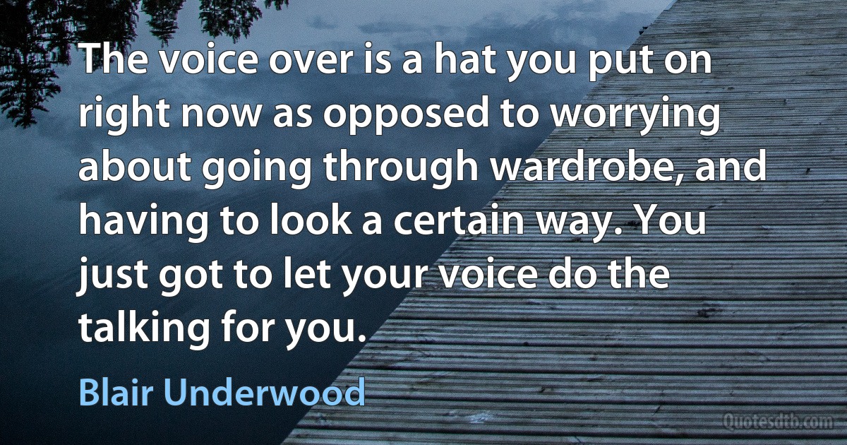 The voice over is a hat you put on right now as opposed to worrying about going through wardrobe, and having to look a certain way. You just got to let your voice do the talking for you. (Blair Underwood)