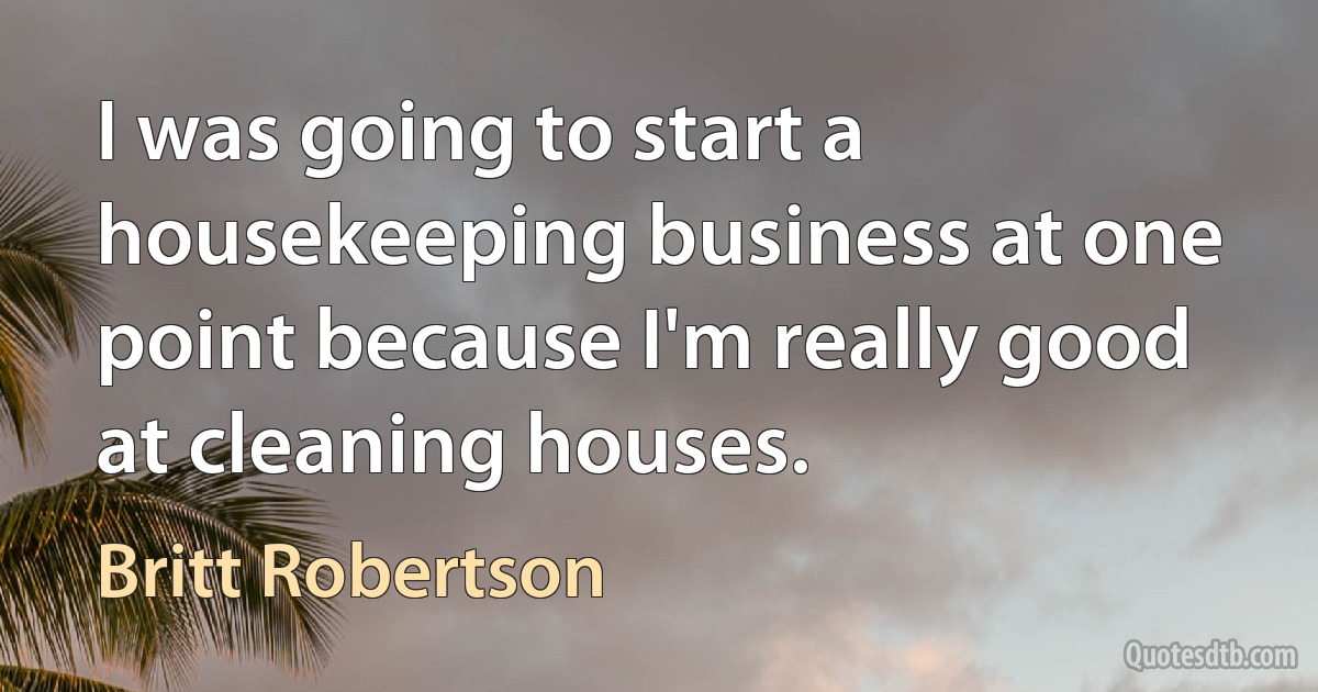 I was going to start a housekeeping business at one point because I'm really good at cleaning houses. (Britt Robertson)