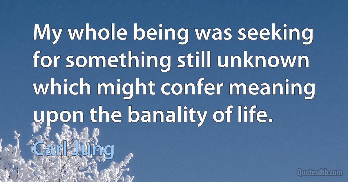 My whole being was seeking for something still unknown which might confer meaning upon the banality of life. (Carl Jung)