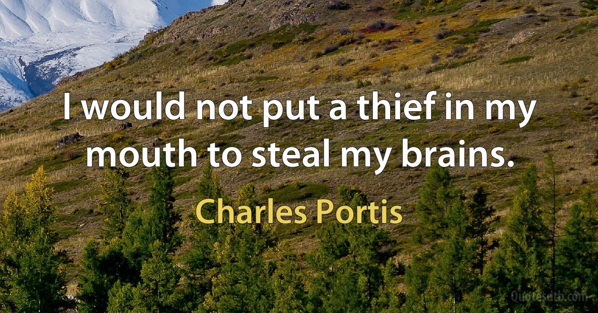 I would not put a thief in my mouth to steal my brains. (Charles Portis)