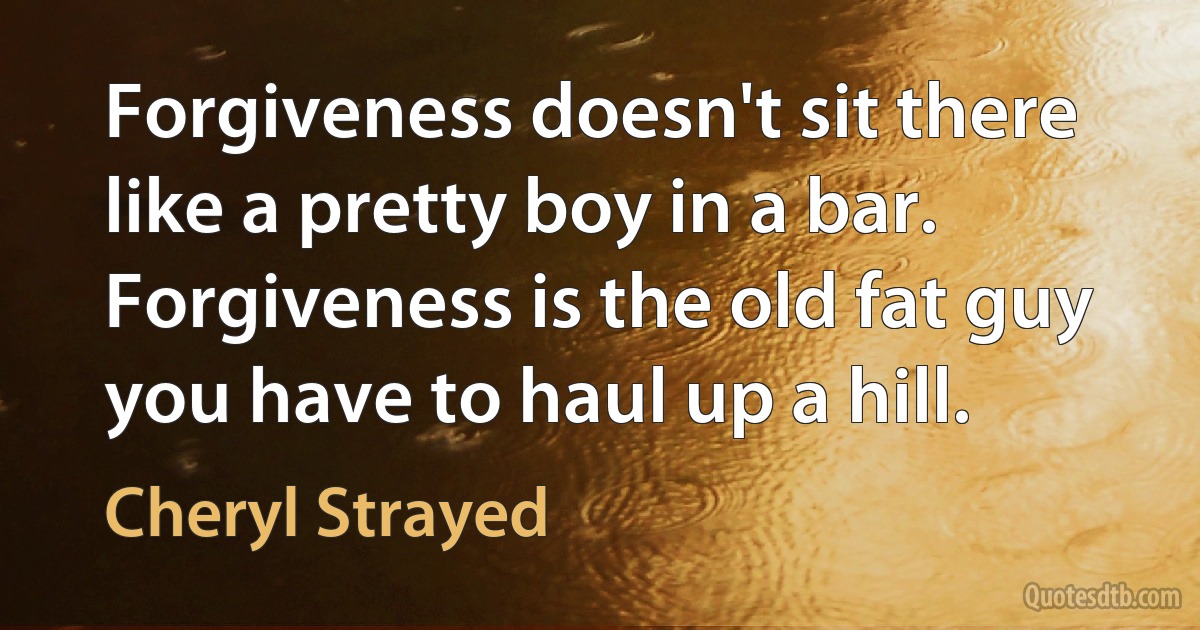 Forgiveness doesn't sit there like a pretty boy in a bar. Forgiveness is the old fat guy you have to haul up a hill. (Cheryl Strayed)