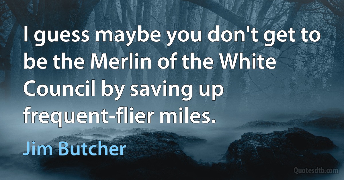 I guess maybe you don't get to be the Merlin of the White Council by saving up frequent-flier miles. (Jim Butcher)