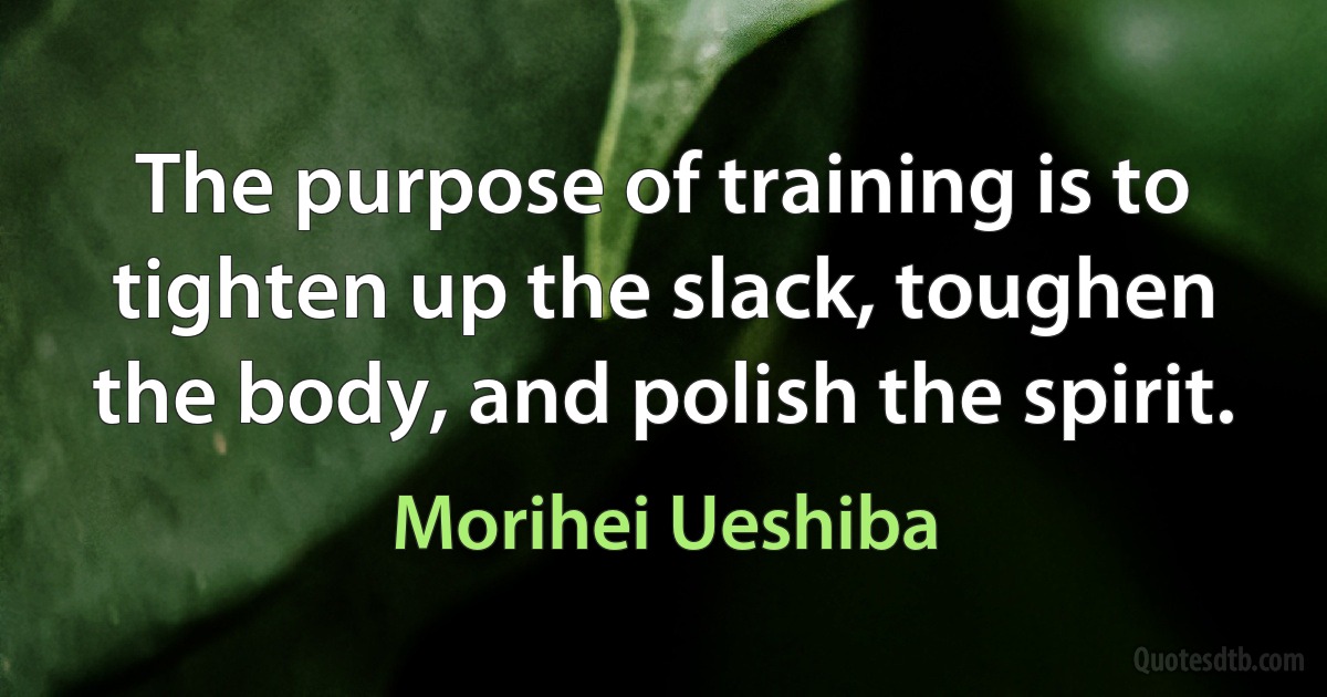 The purpose of training is to tighten up the slack, toughen the body, and polish the spirit. (Morihei Ueshiba)