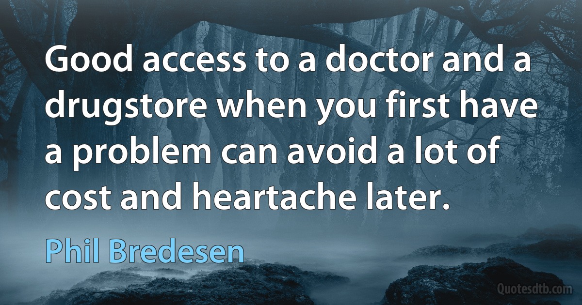 Good access to a doctor and a drugstore when you first have a problem can avoid a lot of cost and heartache later. (Phil Bredesen)