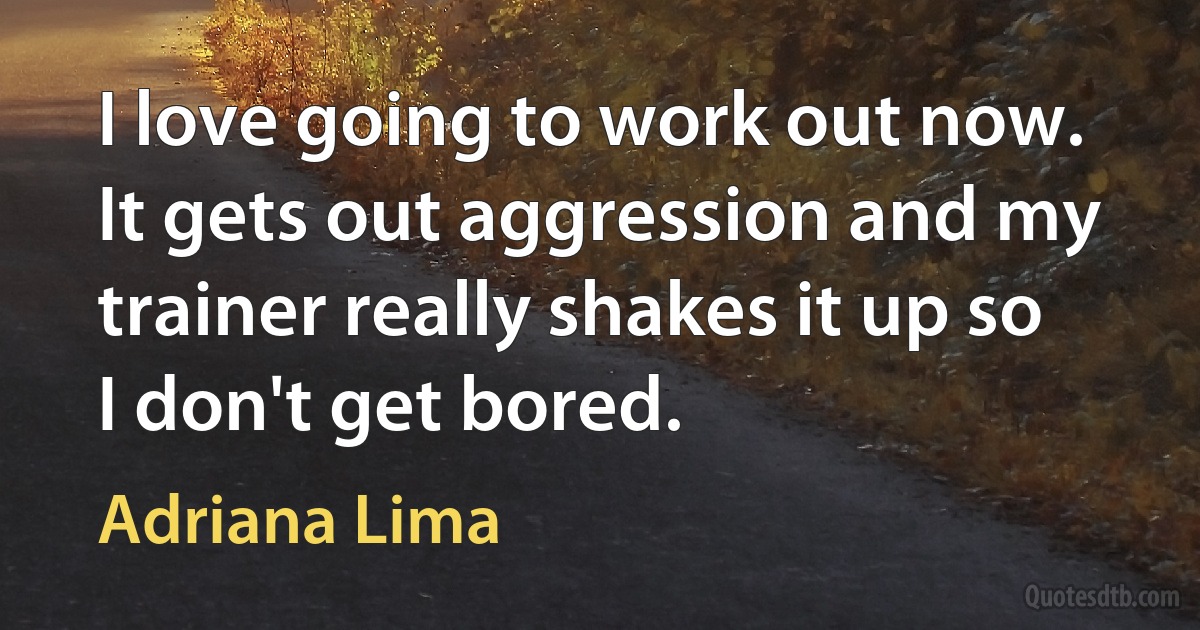 I love going to work out now. It gets out aggression and my trainer really shakes it up so I don't get bored. (Adriana Lima)