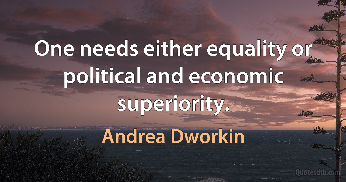 One needs either equality or political and economic superiority. (Andrea Dworkin)