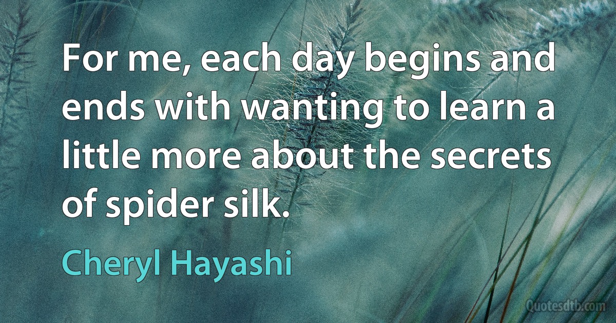 For me, each day begins and ends with wanting to learn a little more about the secrets of spider silk. (Cheryl Hayashi)