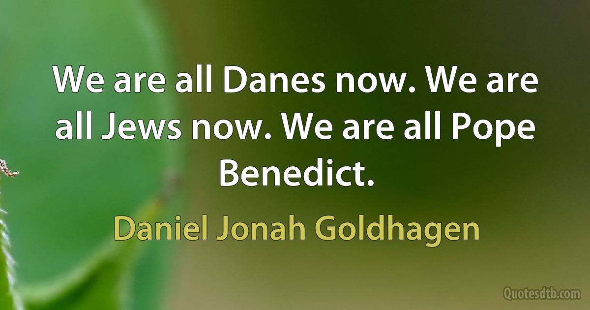 We are all Danes now. We are all Jews now. We are all Pope Benedict. (Daniel Jonah Goldhagen)