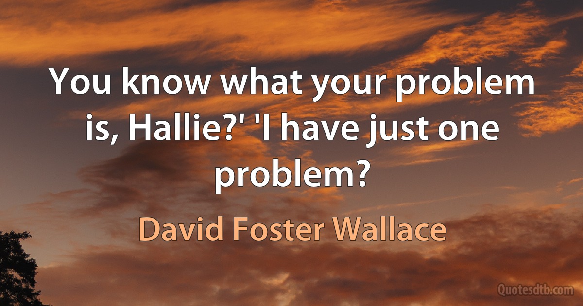 You know what your problem is, Hallie?' 'I have just one problem? (David Foster Wallace)