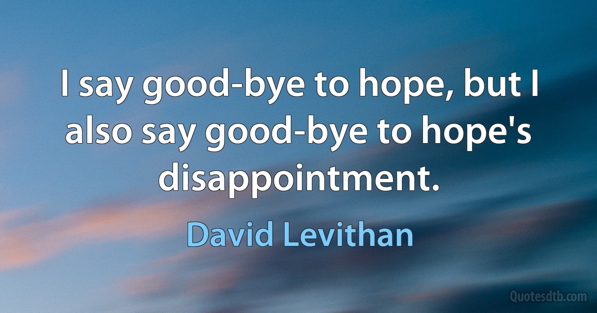 I say good-bye to hope, but I also say good-bye to hope's disappointment. (David Levithan)