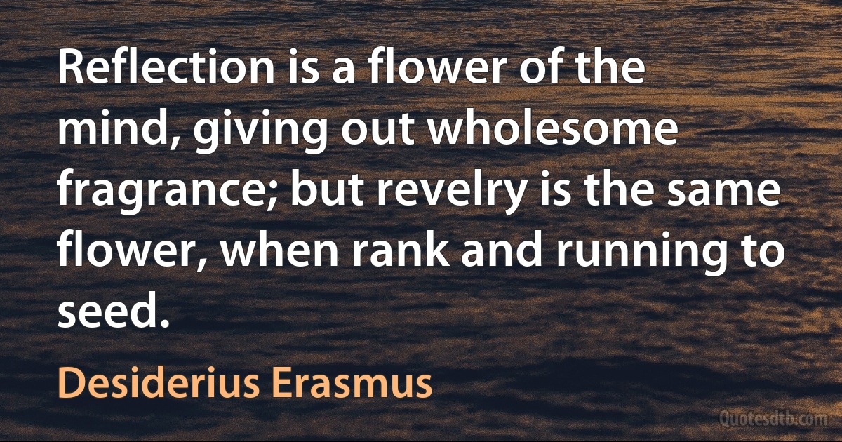 Reflection is a flower of the mind, giving out wholesome fragrance; but revelry is the same flower, when rank and running to seed. (Desiderius Erasmus)