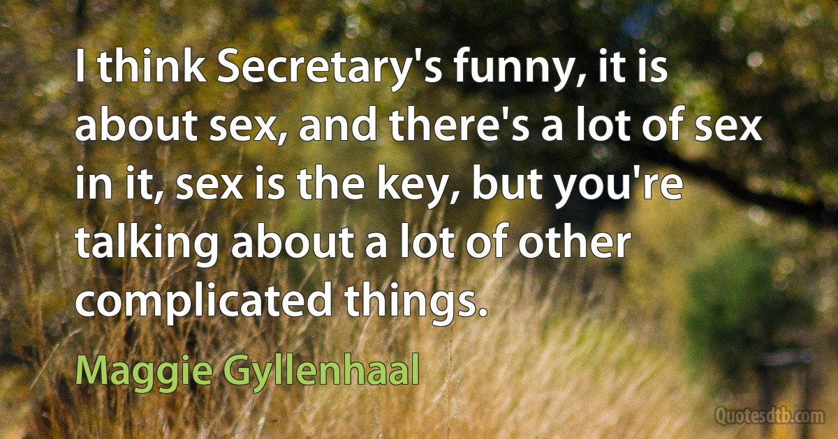 I think Secretary's funny, it is about sex, and there's a lot of sex in it, sex is the key, but you're talking about a lot of other complicated things. (Maggie Gyllenhaal)