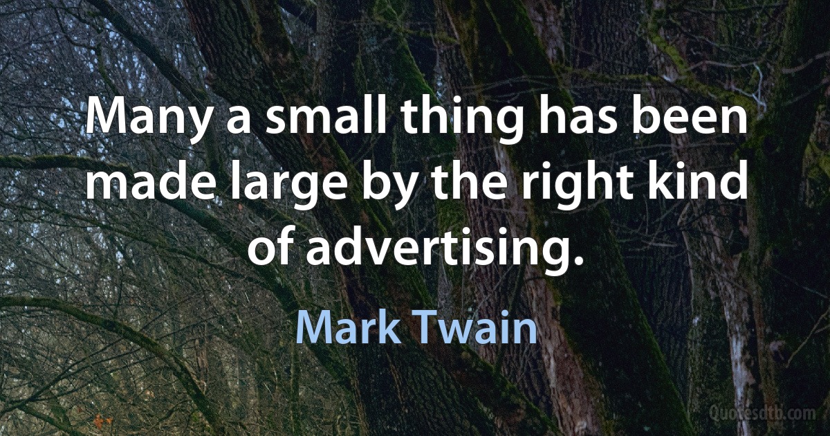 Many a small thing has been made large by the right kind of advertising. (Mark Twain)