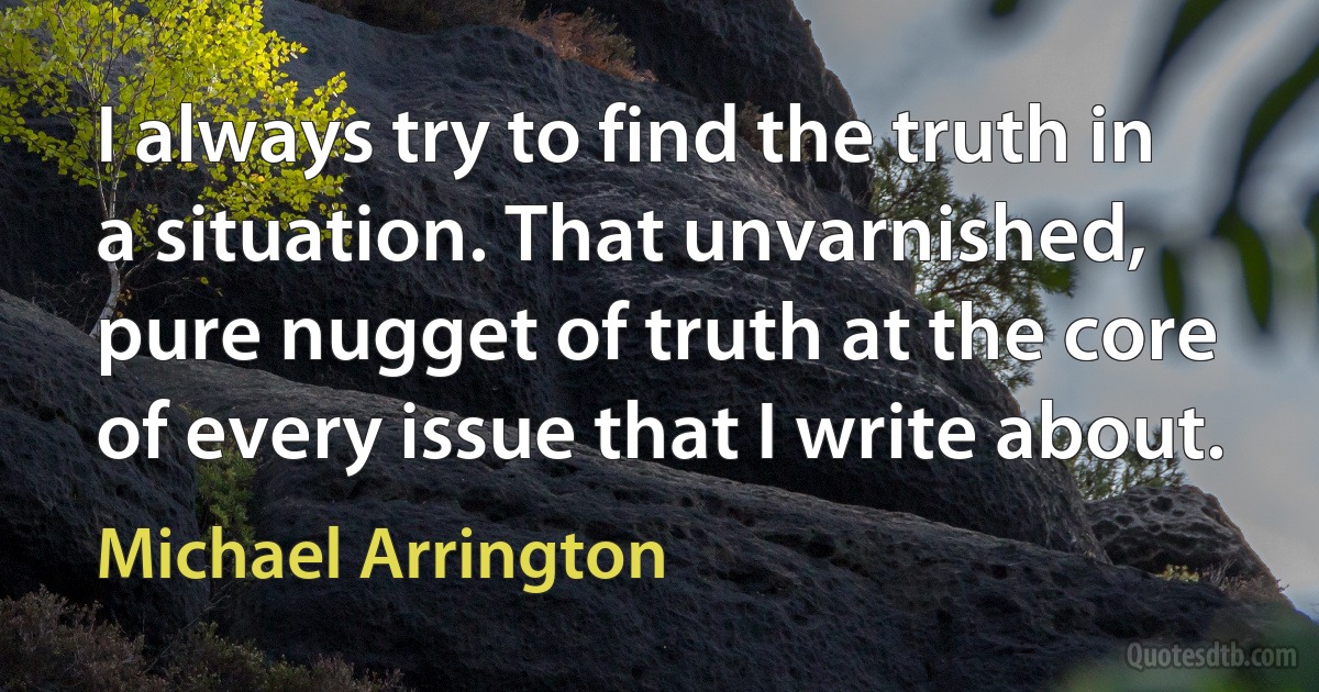 I always try to find the truth in a situation. That unvarnished, pure nugget of truth at the core of every issue that I write about. (Michael Arrington)