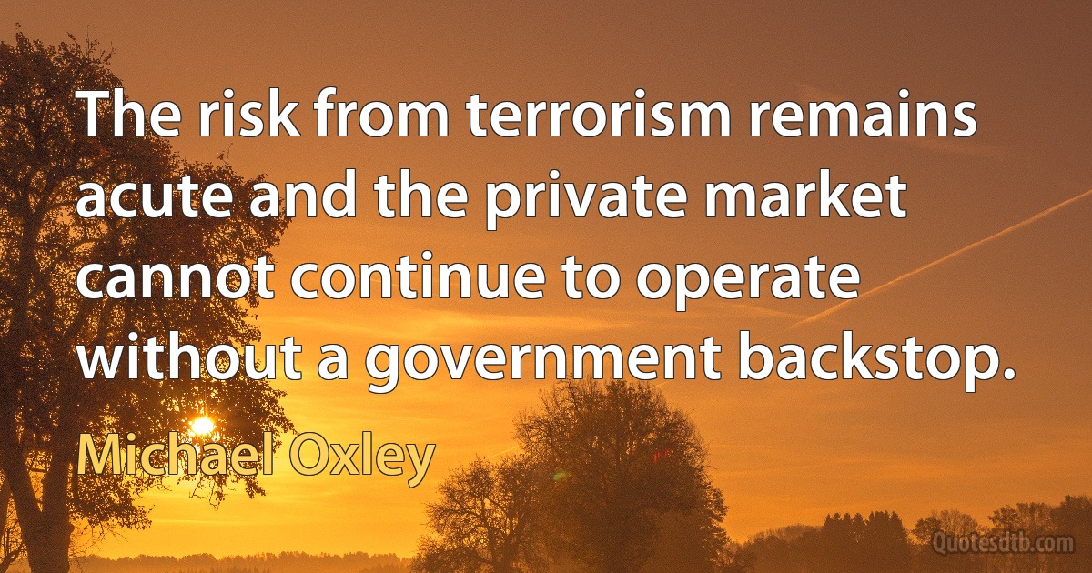 The risk from terrorism remains acute and the private market cannot continue to operate without a government backstop. (Michael Oxley)