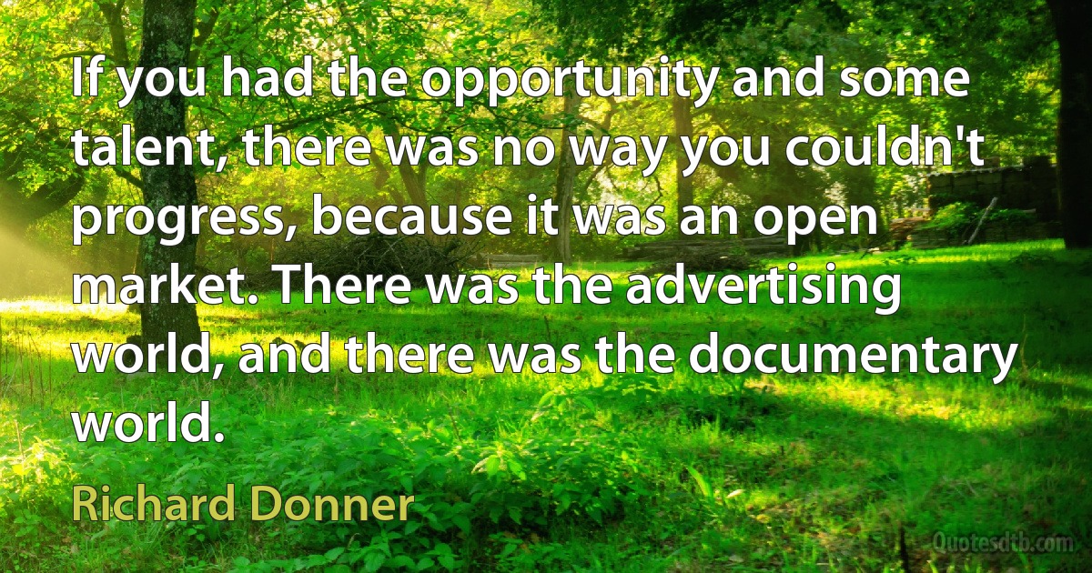 If you had the opportunity and some talent, there was no way you couldn't progress, because it was an open market. There was the advertising world, and there was the documentary world. (Richard Donner)