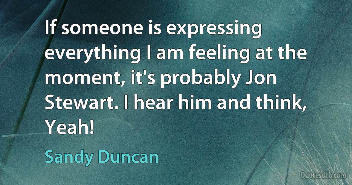 If someone is expressing everything I am feeling at the moment, it's probably Jon Stewart. I hear him and think, Yeah! (Sandy Duncan)