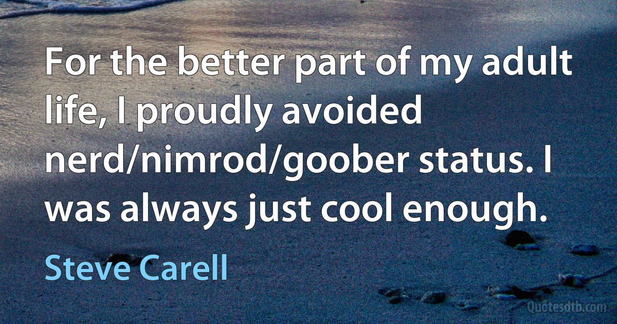 For the better part of my adult life, I proudly avoided nerd/nimrod/goober status. I was always just cool enough. (Steve Carell)