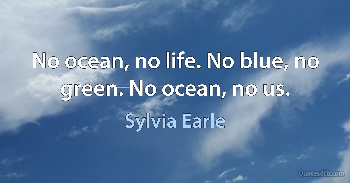 No ocean, no life. No blue, no green. No ocean, no us. (Sylvia Earle)