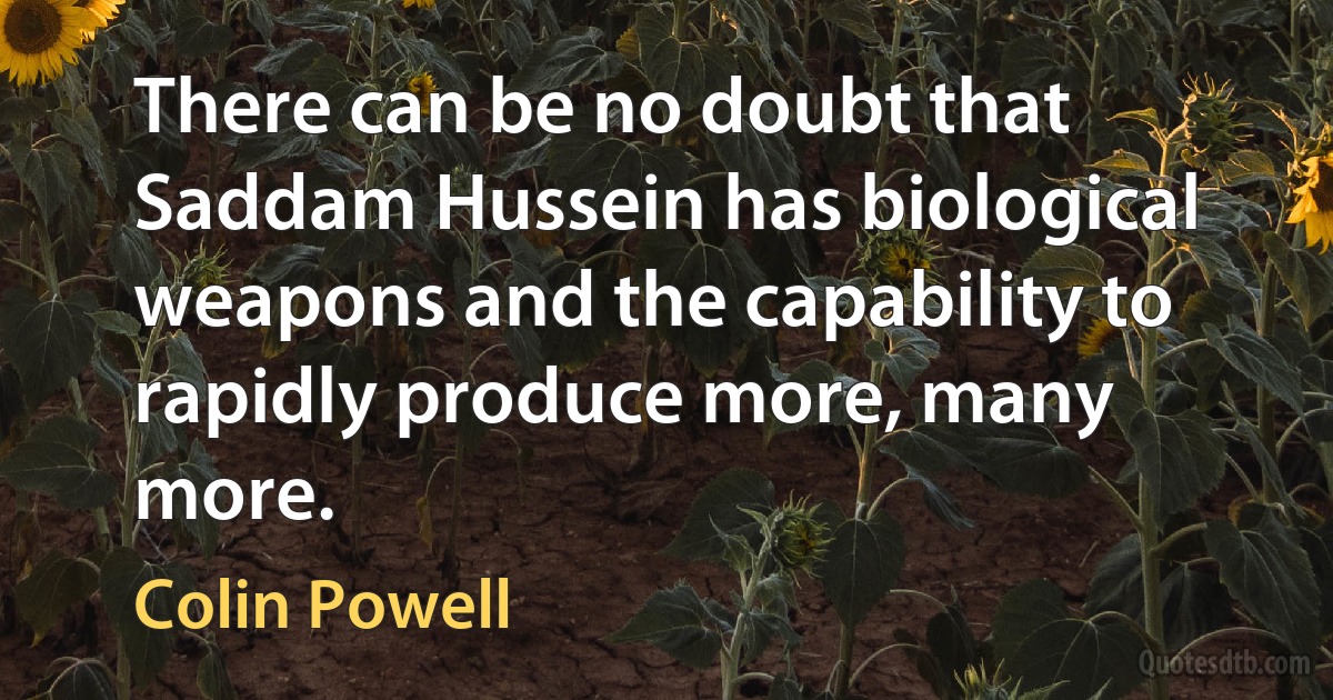 There can be no doubt that Saddam Hussein has biological weapons and the capability to rapidly produce more, many more. (Colin Powell)