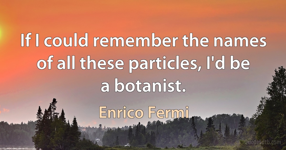 If I could remember the names of all these particles, I'd be a botanist. (Enrico Fermi)