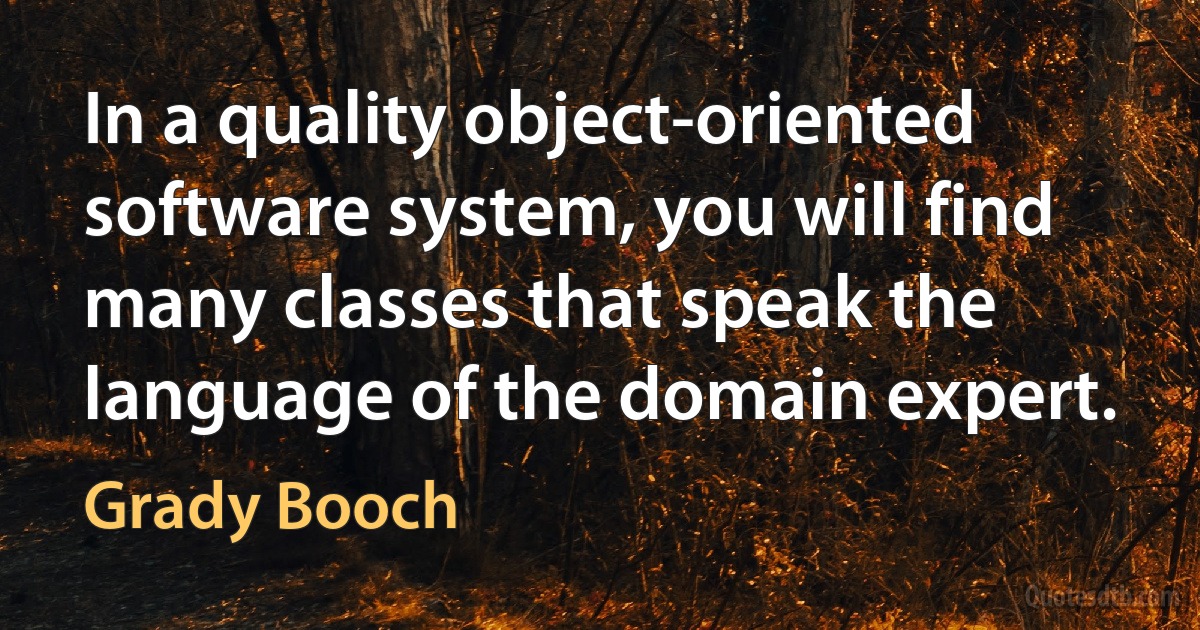 In a quality object-oriented software system, you will find many classes that speak the language of the domain expert. (Grady Booch)