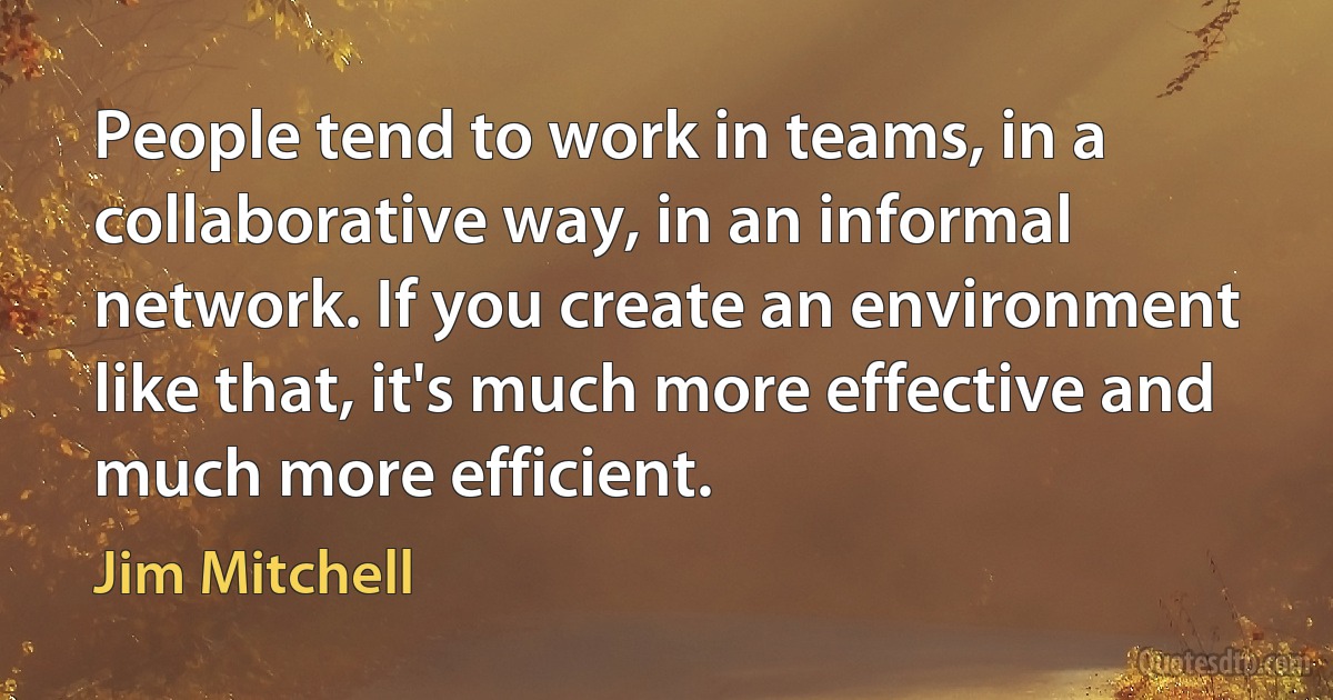 People tend to work in teams, in a collaborative way, in an informal network. If you create an environment like that, it's much more effective and much more efficient. (Jim Mitchell)