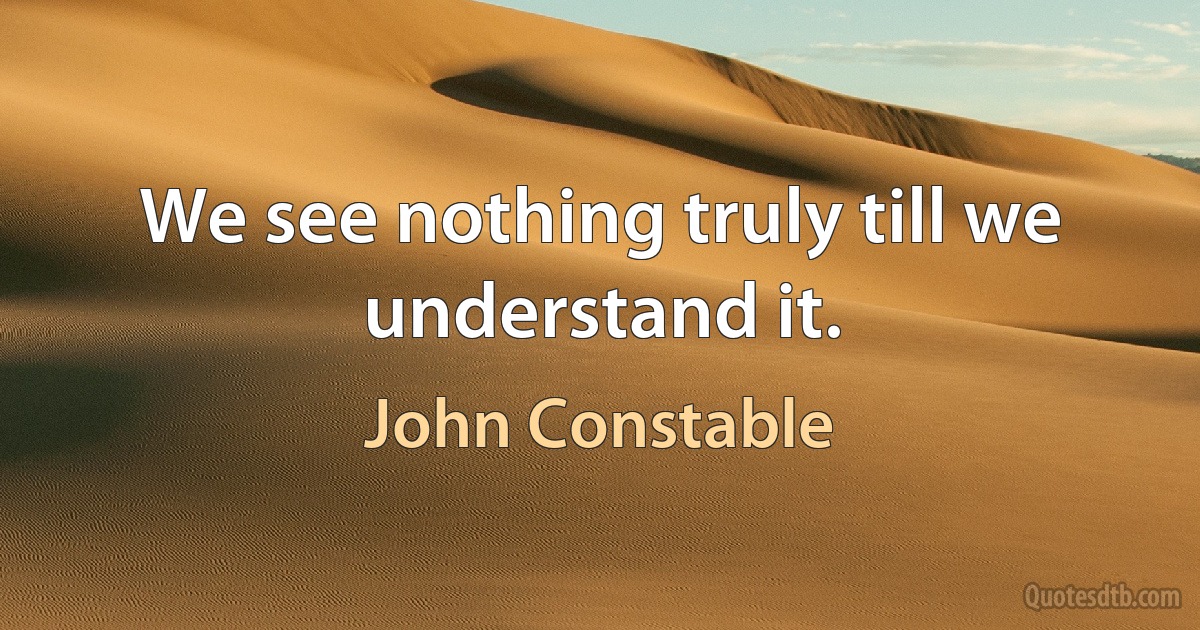 We see nothing truly till we understand it. (John Constable)