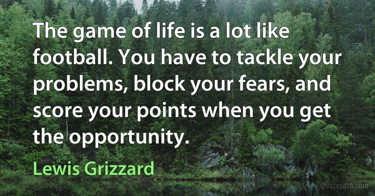 The game of life is a lot like football. You have to tackle your problems, block your fears, and score your points when you get the opportunity. (Lewis Grizzard)