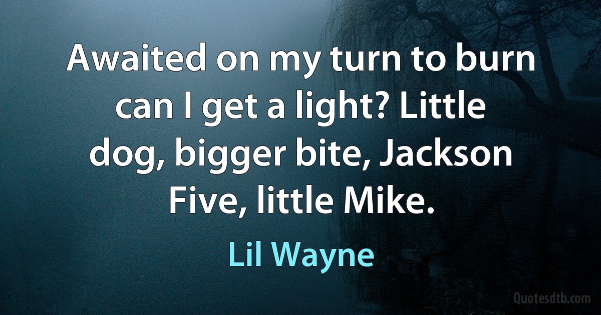 Awaited on my turn to burn can I get a light? Little dog, bigger bite, Jackson Five, little Mike. (Lil Wayne)