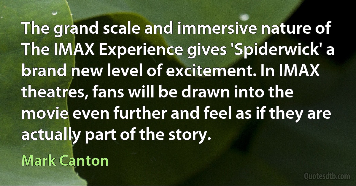 The grand scale and immersive nature of The IMAX Experience gives 'Spiderwick' a brand new level of excitement. In IMAX theatres, fans will be drawn into the movie even further and feel as if they are actually part of the story. (Mark Canton)