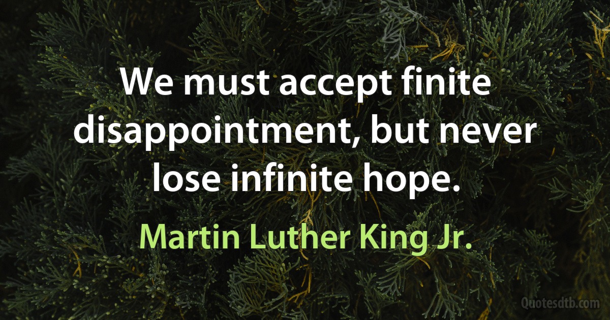 We must accept finite disappointment, but never lose infinite hope. (Martin Luther King Jr.)