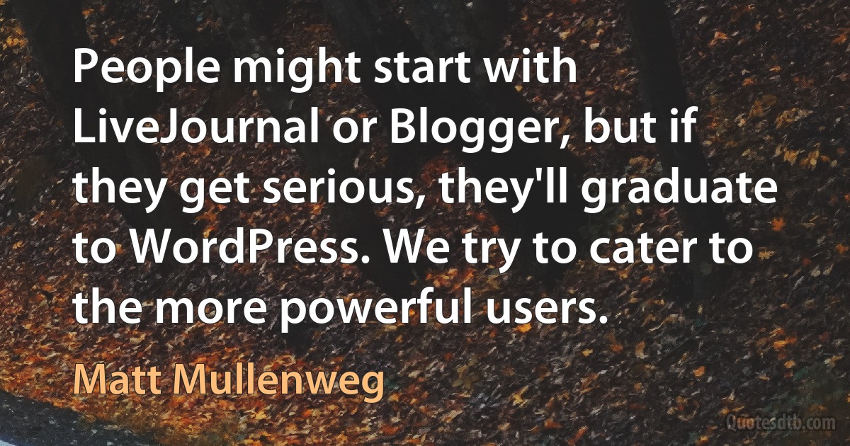 People might start with LiveJournal or Blogger, but if they get serious, they'll graduate to WordPress. We try to cater to the more powerful users. (Matt Mullenweg)