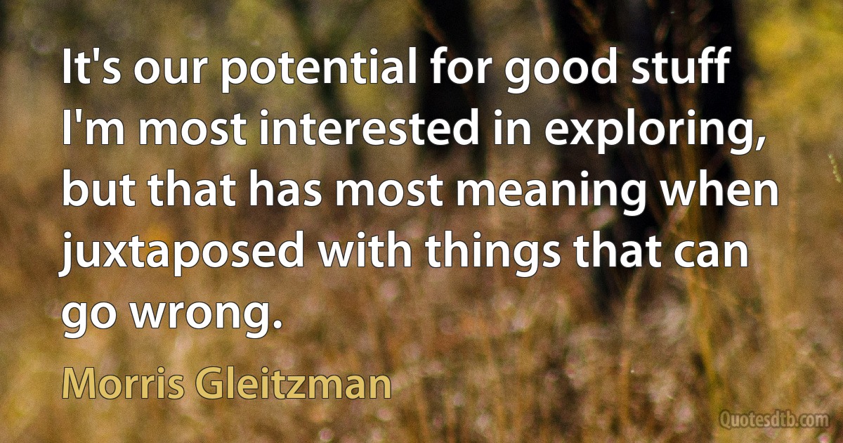 It's our potential for good stuff I'm most interested in exploring, but that has most meaning when juxtaposed with things that can go wrong. (Morris Gleitzman)