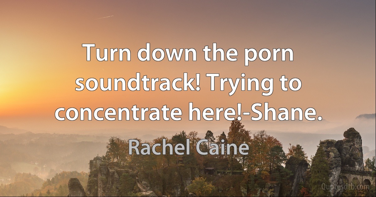 Turn down the porn soundtrack! Trying to concentrate here!-Shane. (Rachel Caine)