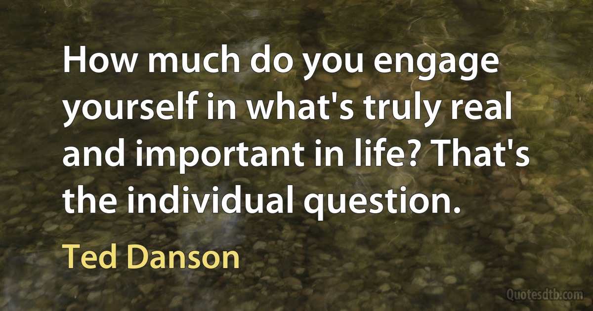 How much do you engage yourself in what's truly real and important in life? That's the individual question. (Ted Danson)