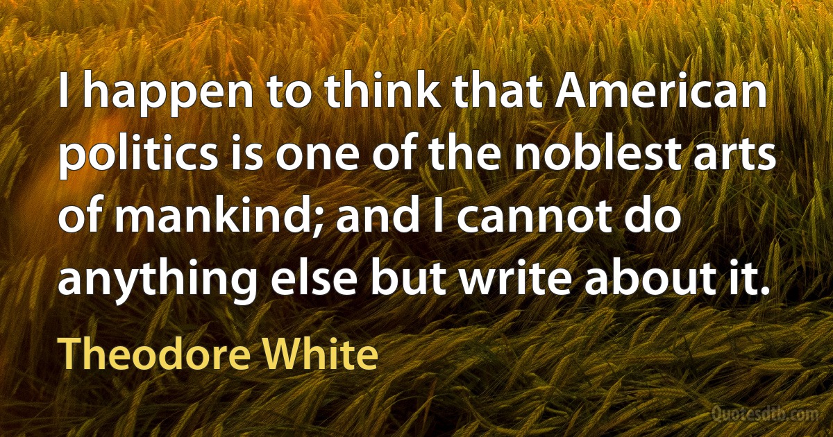 I happen to think that American politics is one of the noblest arts of mankind; and I cannot do anything else but write about it. (Theodore White)