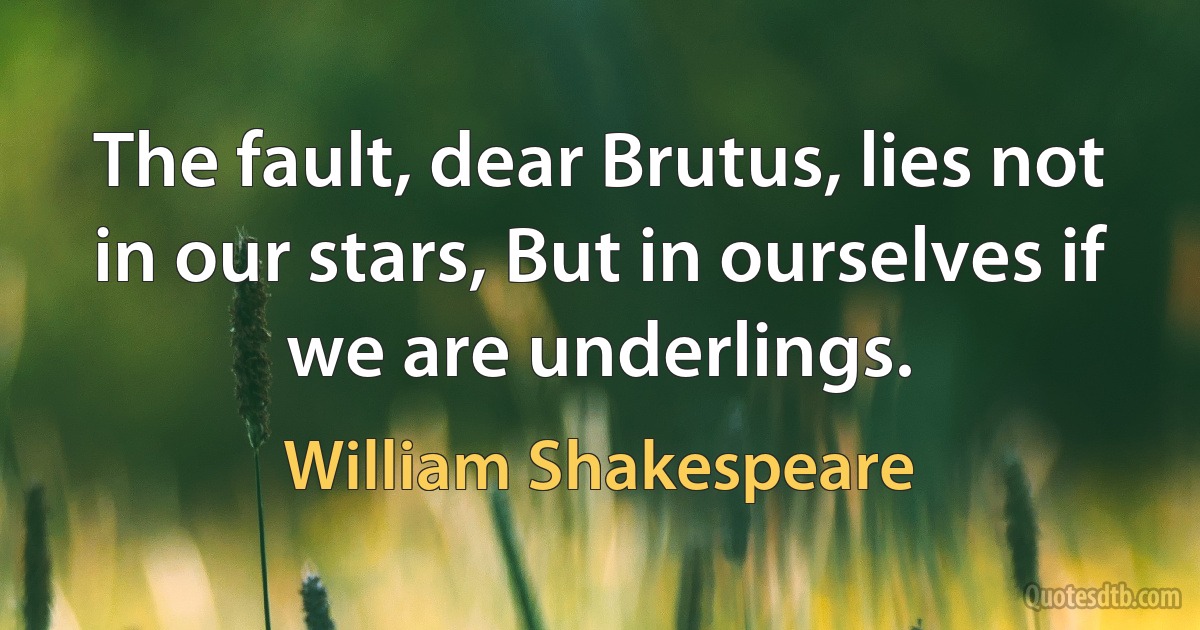 The fault, dear Brutus, lies not in our stars, But in ourselves if we are underlings. (William Shakespeare)