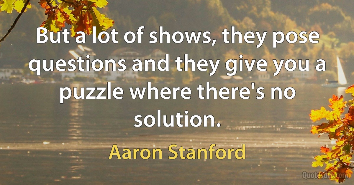 But a lot of shows, they pose questions and they give you a puzzle where there's no solution. (Aaron Stanford)