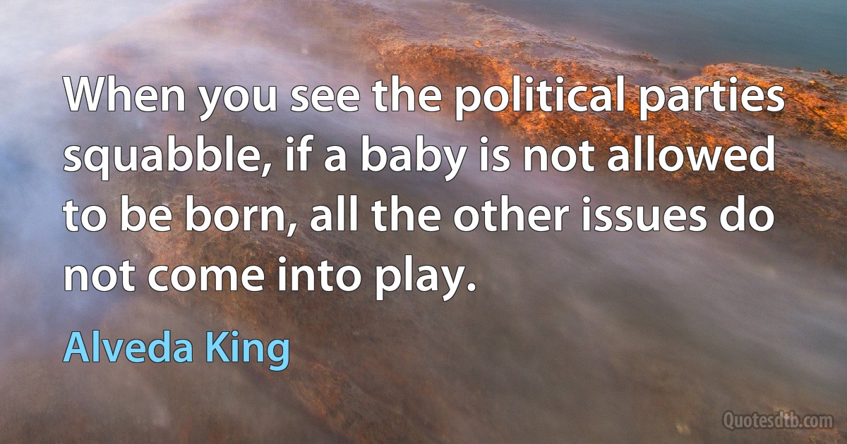 When you see the political parties squabble, if a baby is not allowed to be born, all the other issues do not come into play. (Alveda King)