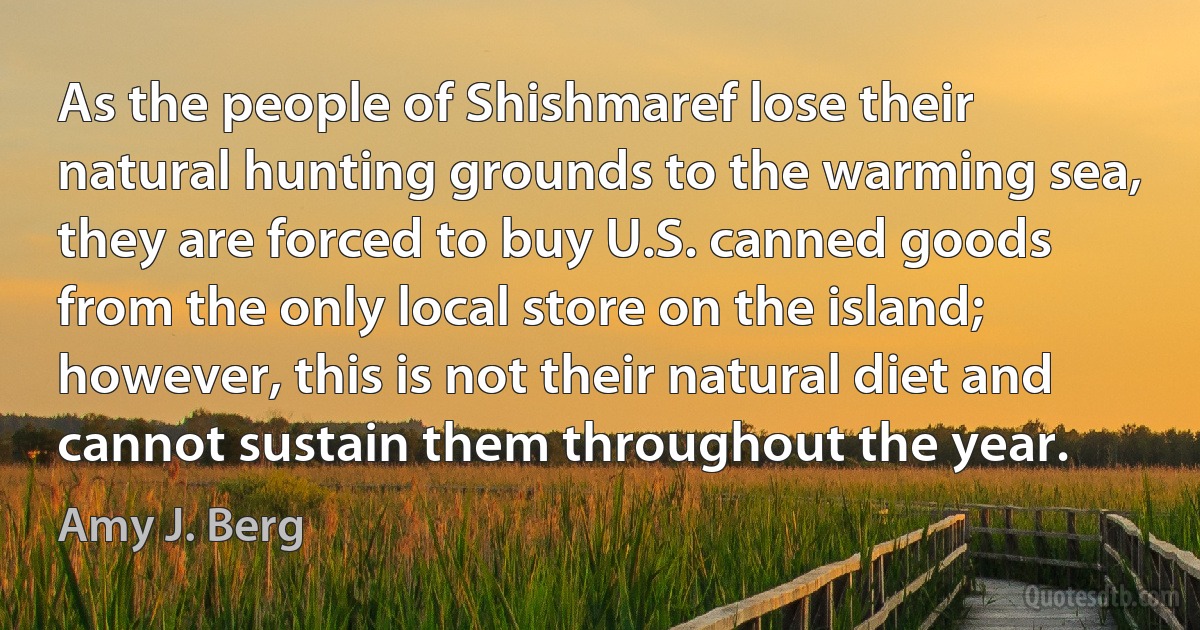 As the people of Shishmaref lose their natural hunting grounds to the warming sea, they are forced to buy U.S. canned goods from the only local store on the island; however, this is not their natural diet and cannot sustain them throughout the year. (Amy J. Berg)