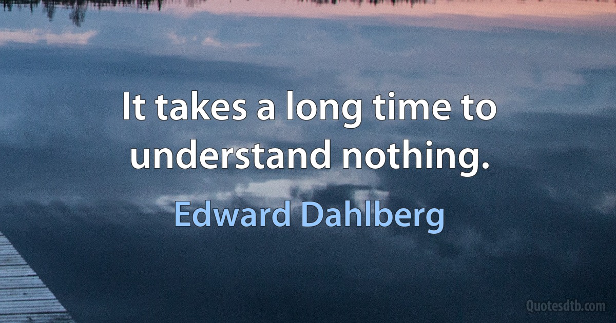 It takes a long time to understand nothing. (Edward Dahlberg)