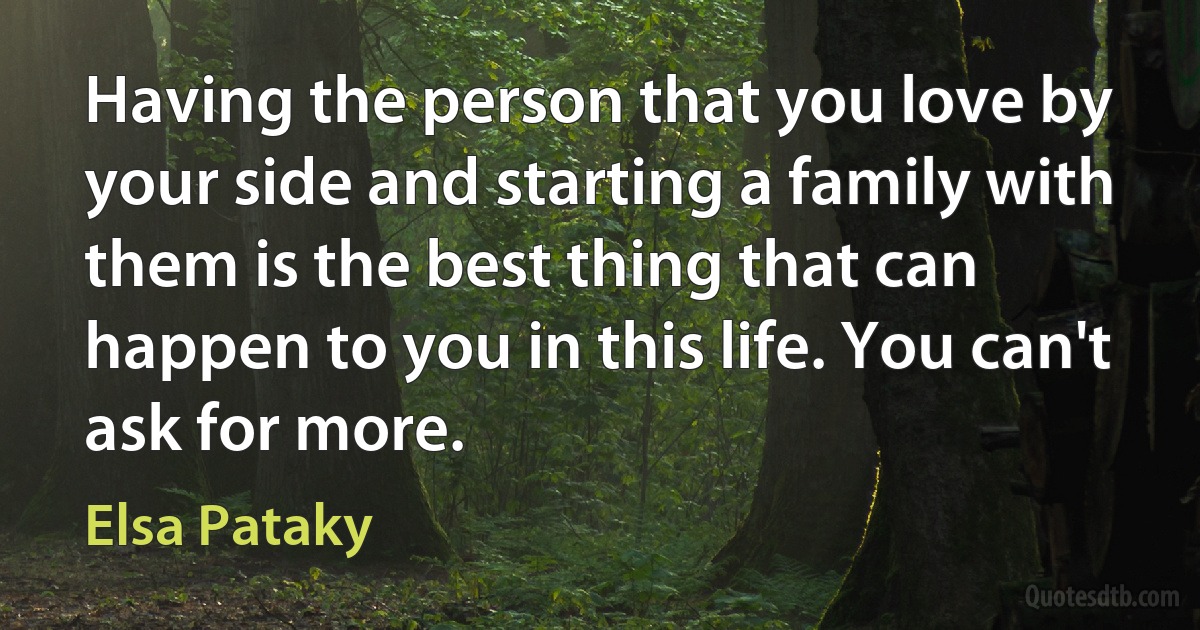 Having the person that you love by your side and starting a family with them is the best thing that can happen to you in this life. You can't ask for more. (Elsa Pataky)