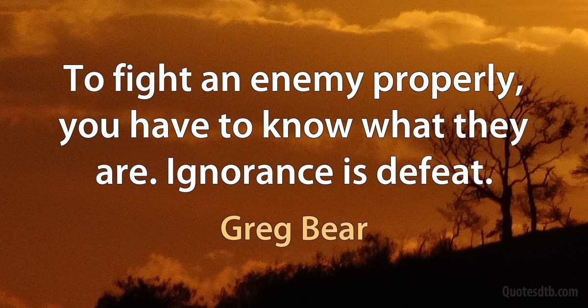 To fight an enemy properly, you have to know what they are. Ignorance is defeat. (Greg Bear)