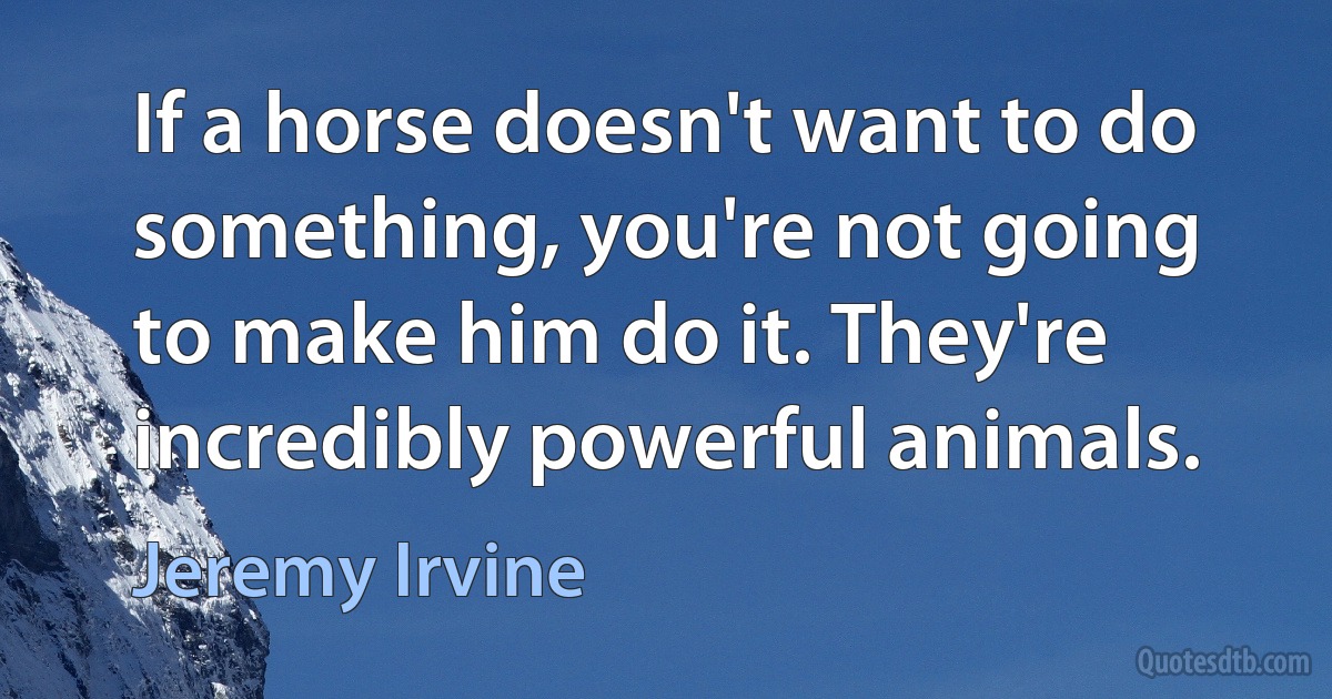 If a horse doesn't want to do something, you're not going to make him do it. They're incredibly powerful animals. (Jeremy Irvine)