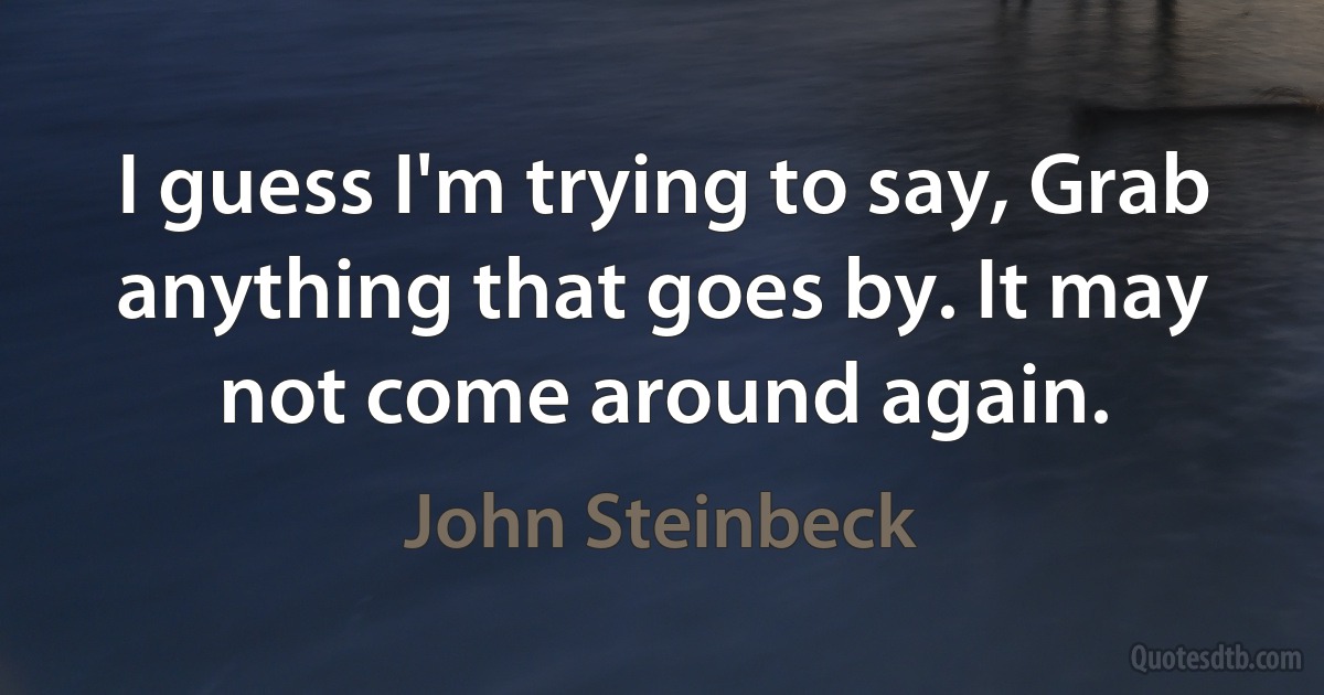 I guess I'm trying to say, Grab anything that goes by. It may not come around again. (John Steinbeck)