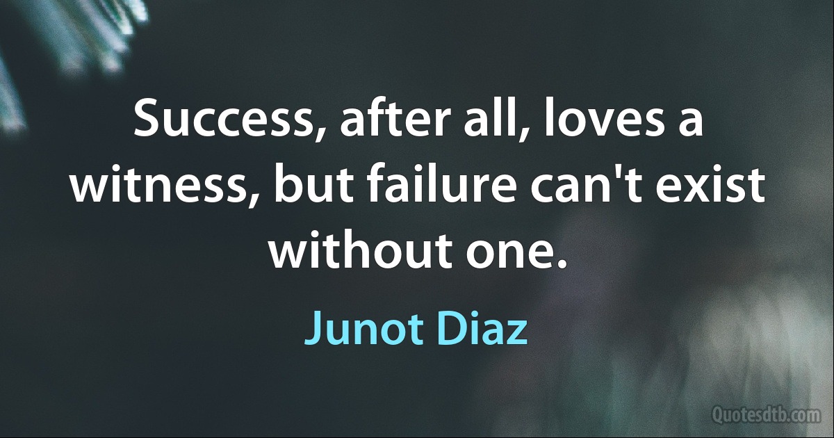 Success, after all, loves a witness, but failure can't exist without one. (Junot Diaz)