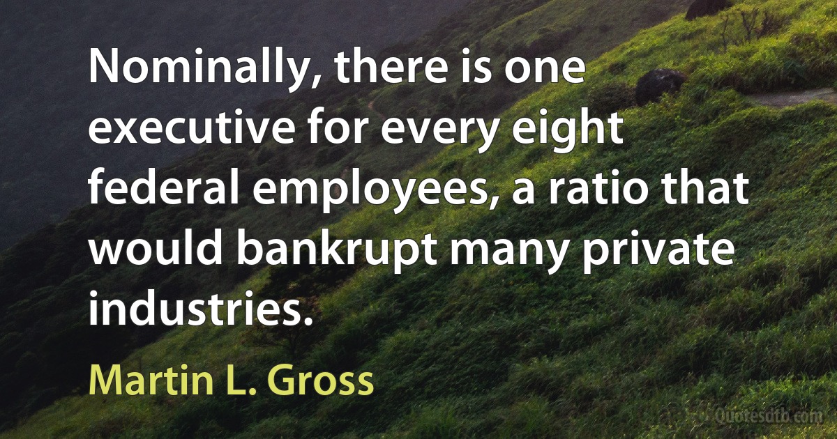 Nominally, there is one executive for every eight federal employees, a ratio that would bankrupt many private industries. (Martin L. Gross)