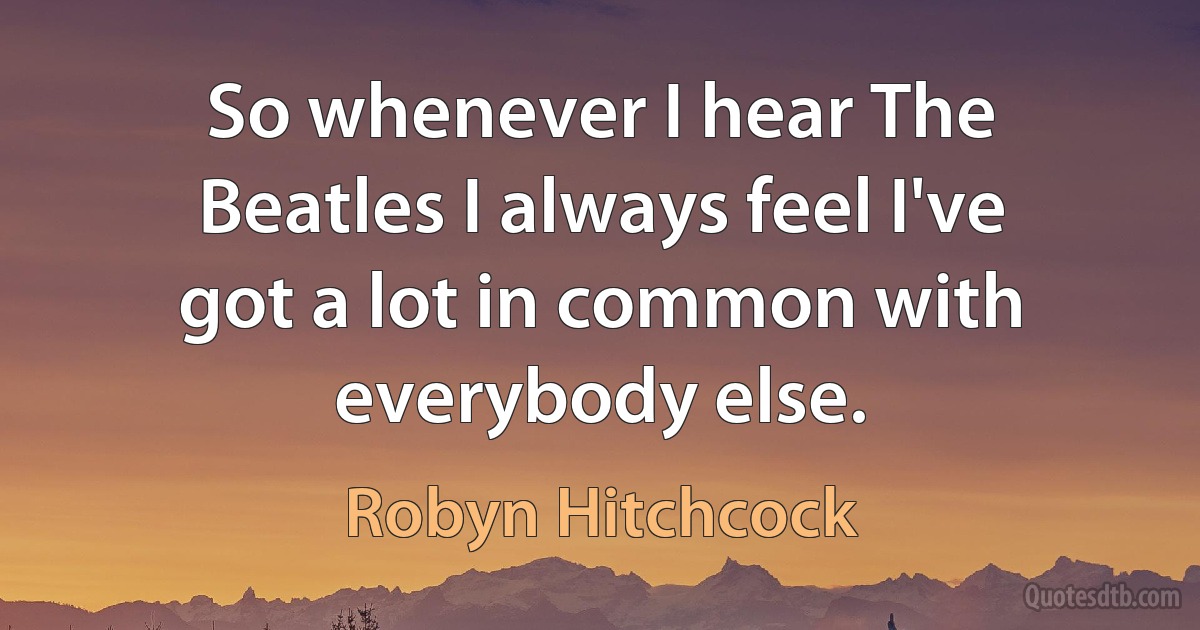 So whenever I hear The Beatles I always feel I've got a lot in common with everybody else. (Robyn Hitchcock)